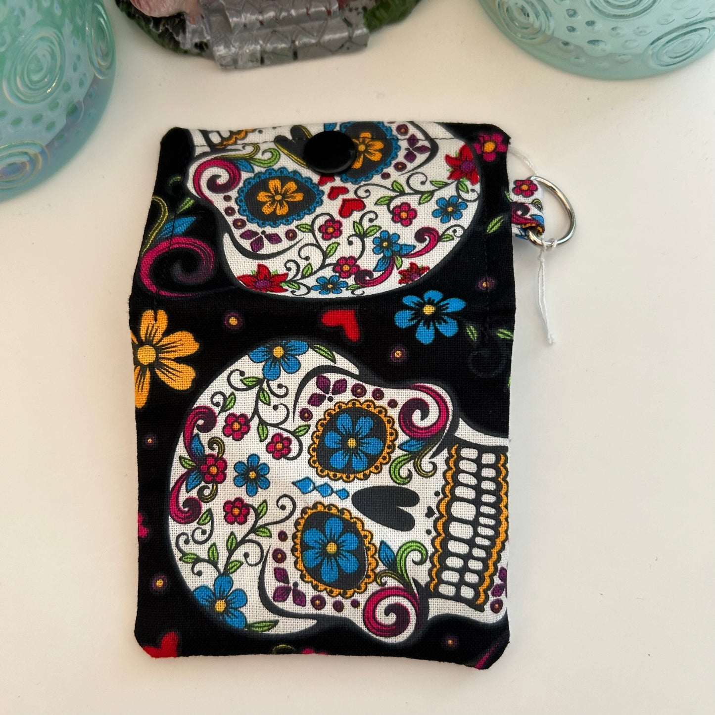Black sugar skull snap pouch