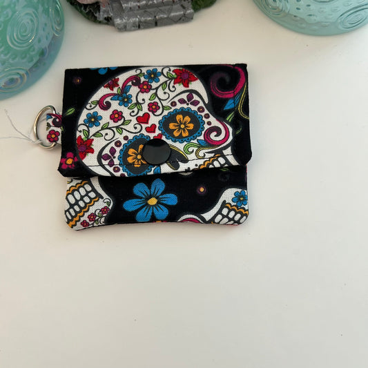 Black sugar skull snap pouch