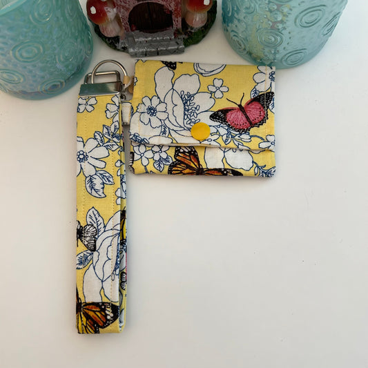 Yellow butterfly pouch and keychain set