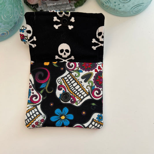 Black sugar skull snap pouch