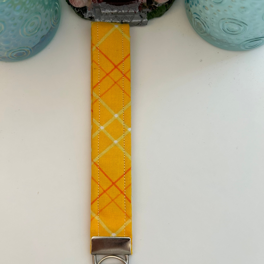 Yellow and orange plaid keychain